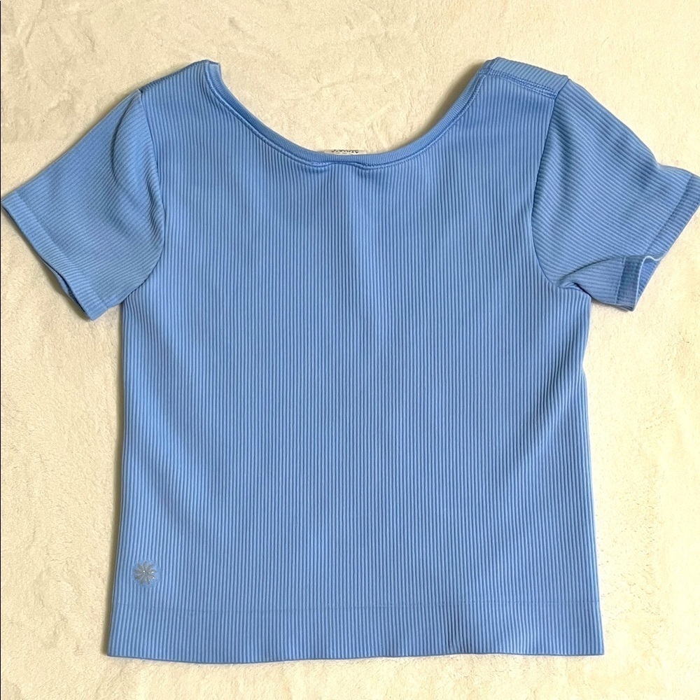 Athleta Light Blue Ribbed Short Sleeve Top